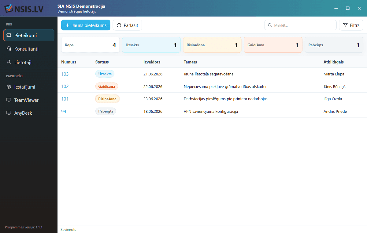 Ticket list with statuses and assignees